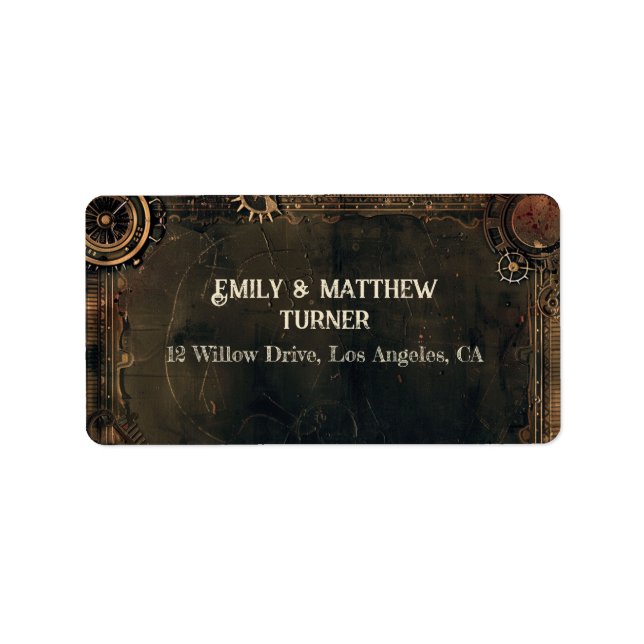 Étiquette Mariage d'affaires Steampunk Noir (Devant)