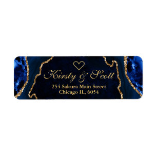 Étiquette Mariage d'agate Parties scintillant Blue Gold Faux