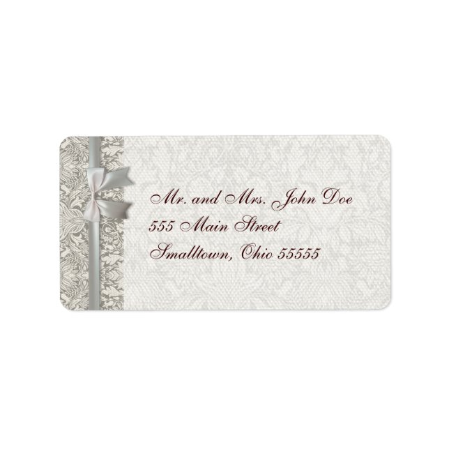 Étiquette Mariage Damask Vintage Blanc Mariage Vieux (Devant)