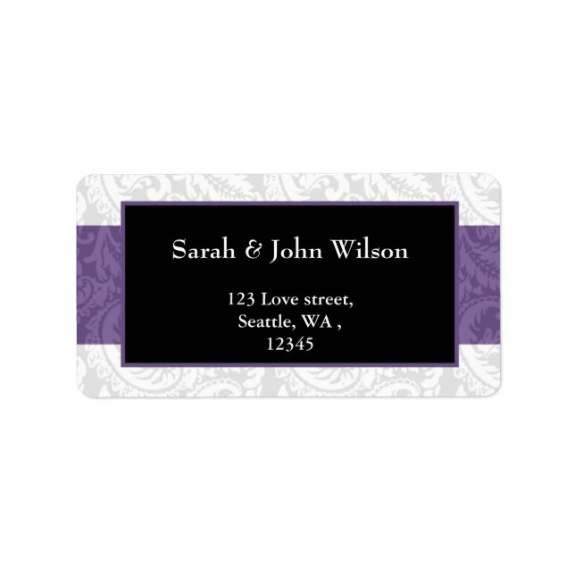 Étiquette Mariage damassé noire et violette (Devant)