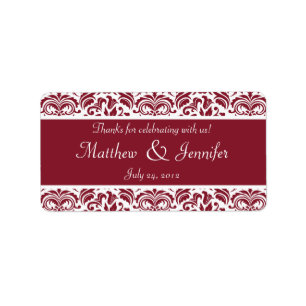 Étiquette Mariage damassé rouge et blanc Favoriser les Étiqu