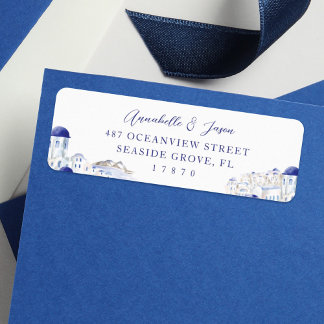 Étiquette Mariage d'aquarelle de l'architecture de Santorin