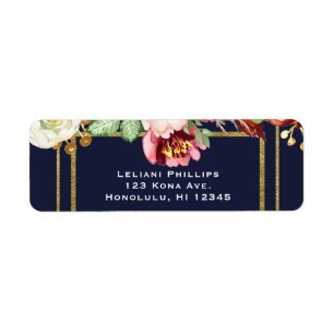 Étiquette Mariage d'automne bleu et or Chic Bold Floral Mars