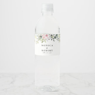 Étiquette Mariage de bouteille d'eau rose verdure