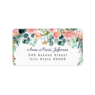 Étiquette Mariage de cadre Aquarelle Blush White Peonés