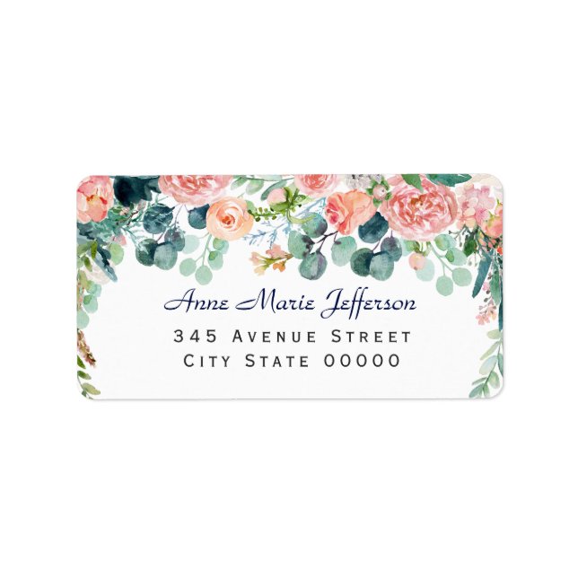 Étiquette Mariage de cadre Aquarelle Blush White Peonés (Devant)