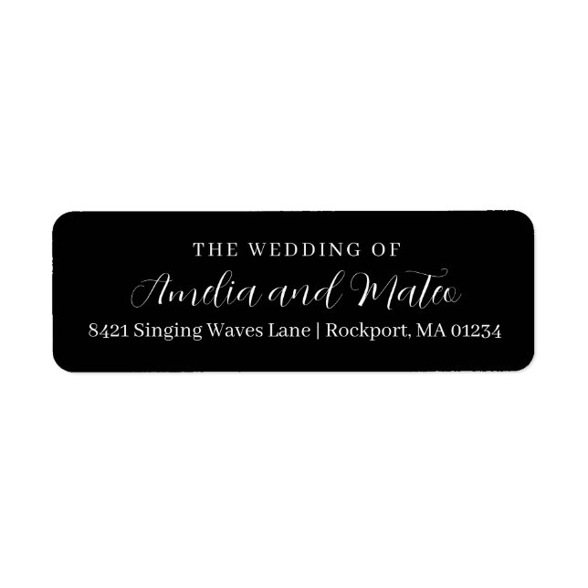 Étiquette Mariage de calligraphie noir blanc Adresse de reto (Devant)