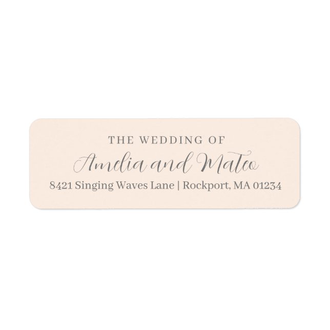 Étiquette Mariage de calligraphie rose pâle Adresse de retou (Devant)