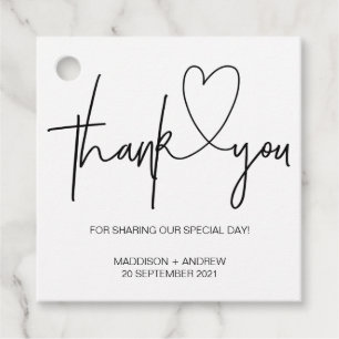 Étiquette Mariage de coeur noir et blanc Favor Mer
