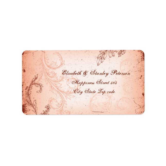 étiquette mariage de feuille de défilement de cora (Devant)