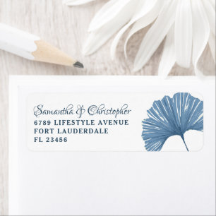 Étiquette Mariage de feuille moderne Blue Ginkgo