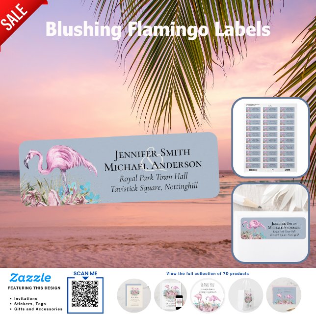 Étiquette Mariage de Flamants roses tropicaux (Créateur téléchargé)