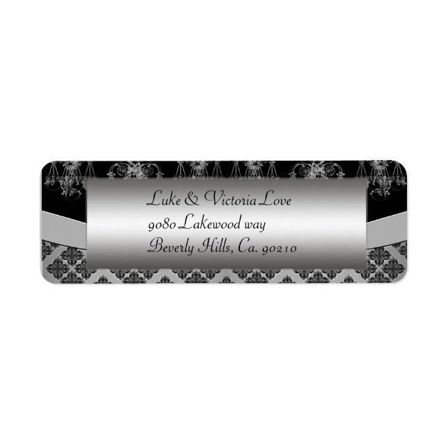 Étiquette Mariage de lustre argenté et noir (Devant)
