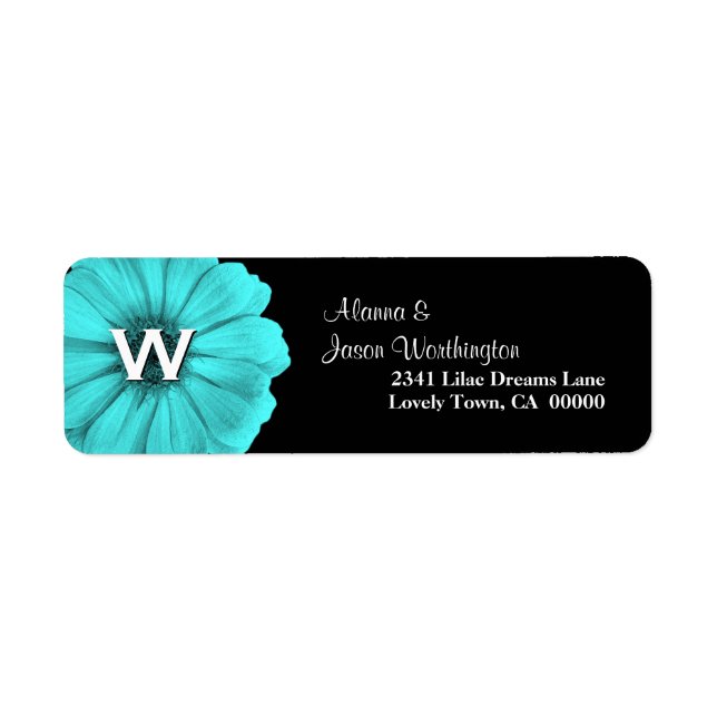Étiquette Mariage de marguerite Aqua Blue Monogram (Devant)