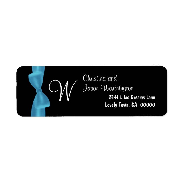 Étiquette Mariage de monogramme bleu Arrière - plan noir (Devant)