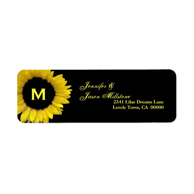 Étiquette Mariage de monogramme de tournesol jaune (Devant)