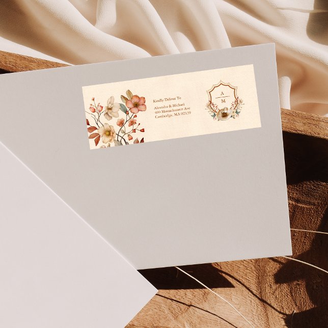 Étiquette Mariage de monogramme Floral Western Crest (Créateur téléchargé)