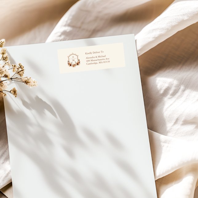 Étiquette Mariage de monogramme Floral Western Crest (Créateur téléchargé)