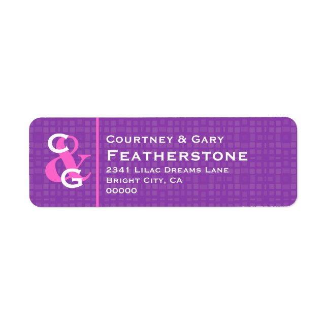 Étiquette Mariage de monogramme violet et blanc AD011 (Devant)