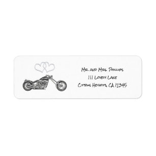 Étiquette Mariage de motards avec moto et coeurs argentés