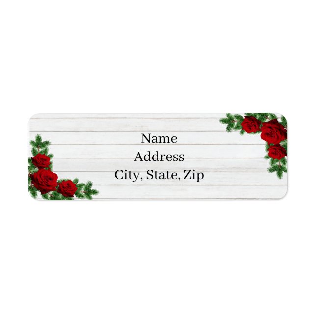 Étiquette Mariage de Noël de la branche des roses rouges et  (Devant)