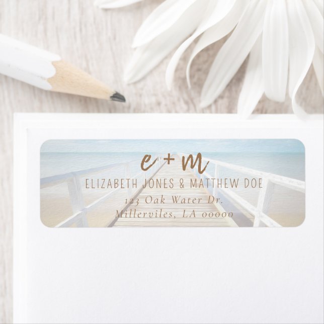 Étiquette Mariage de plage à l'aquarelle (En situation)