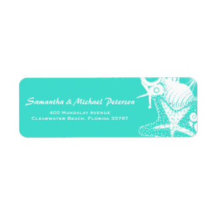 Étiquette Mariage de plage Artsy turquoise de coquillages