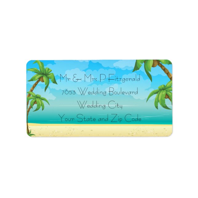 Étiquette Mariage de plage et de palmiers tropicaux (Devant)