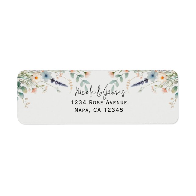Étiquette Mariage de printemps aux fleurs sauvages aquarelle (Devant)