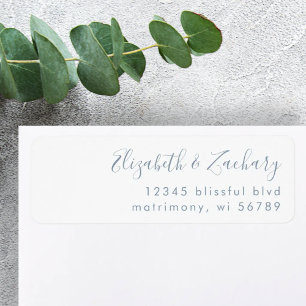 Étiquette Mariage de script bleu moderne Dusty Adresse de re