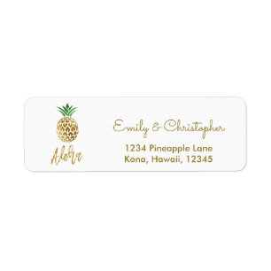 Étiquette Mariage de script Gold Foil Aloha Pineapple