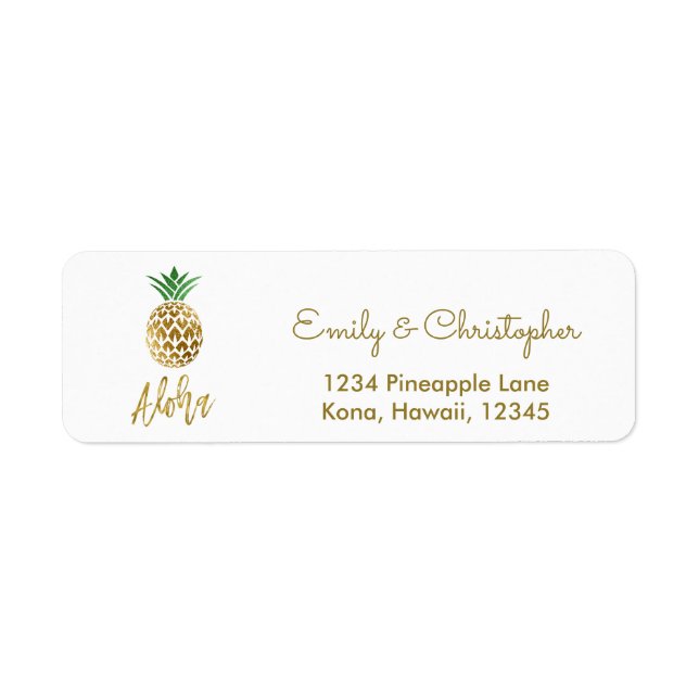 Étiquette Mariage de script Gold Foil Aloha Pineapple (Devant)
