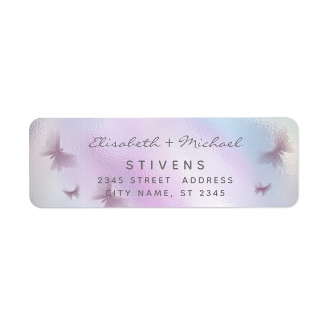 Étiquette Mariage de script papillon holographique (Devant)