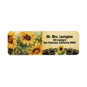 Étiquette Mariage de tournesols d'or Retourner l'adresse Éti