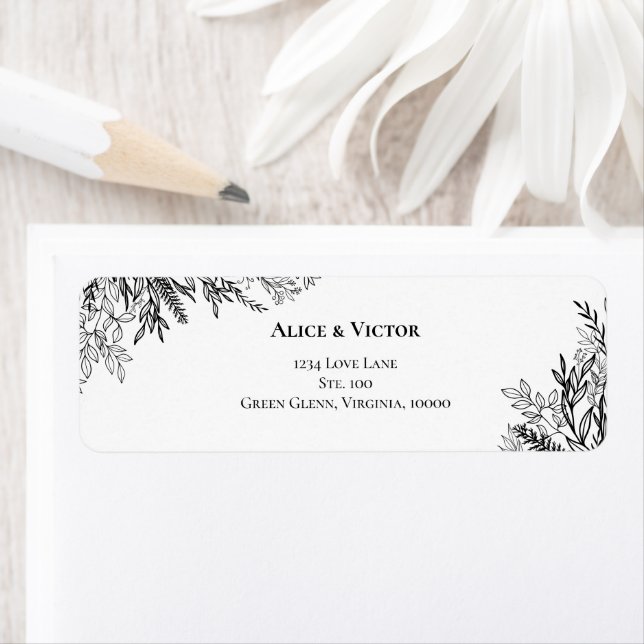 Étiquette Mariage de verdure blanche et noire Adresse de ret (En situation)