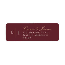 Étiquette Mariage de vignoble à monogramme bordeaux et or