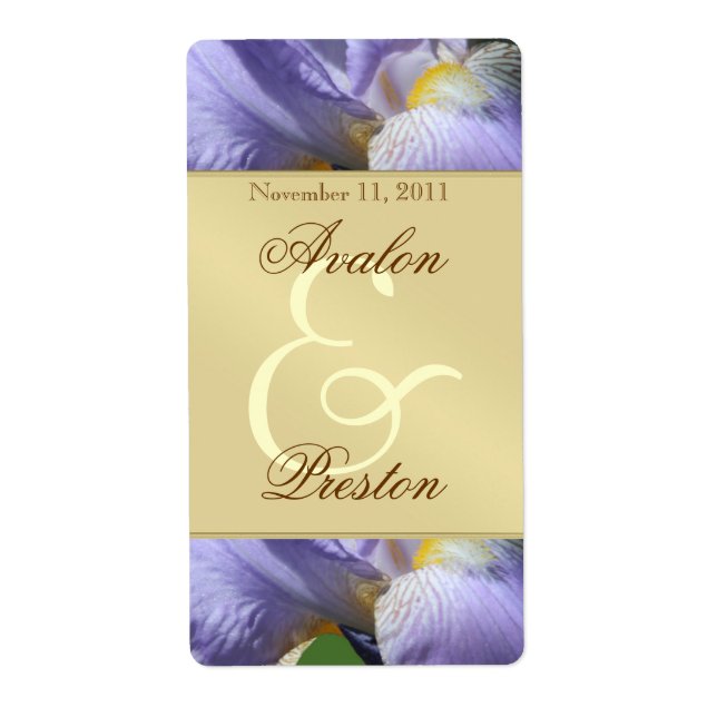 Étiquette Mariage de vin d'or floral Iris violet (Devant)