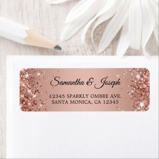 Étiquette Mariage dégradé de rose doré pailleté