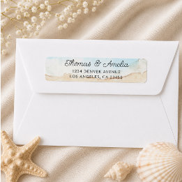 Étiquette Mariage d'été sur la plage à l'aquarelle de plage