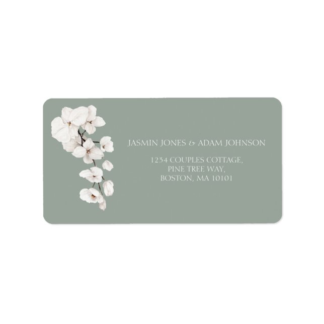 Étiquette Mariage d'orchidée blanche moderne Sage Green (Devant)