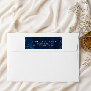 Étiquette Mariage élégant bleu marine paillettes argentées