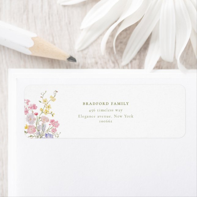 Étiquette Mariage Élégant Boho Fleurs Sauvages  (En situation)