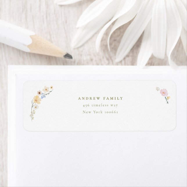 Étiquette Mariage Élégant Boho Fleurs Sauvages  (En situation)