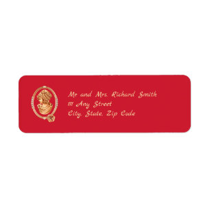 Étiquette Mariage Élégant Camée Rouge et Or