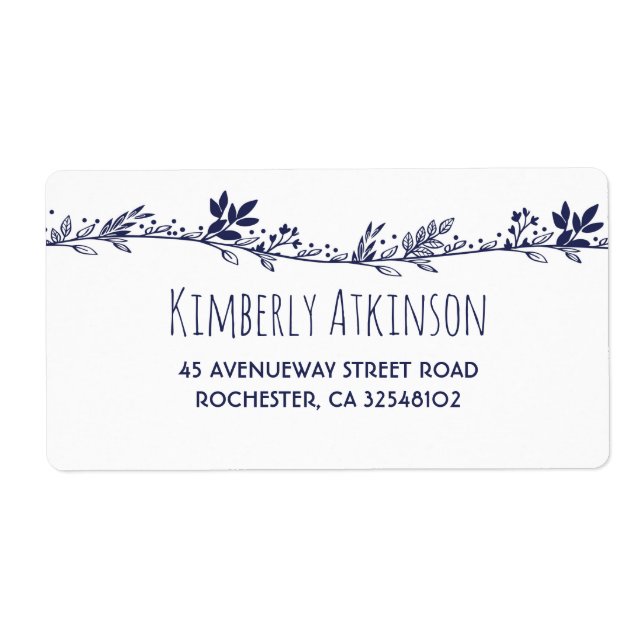 Étiquette Mariage élégant de la Marine Florale Blanche (Devant)