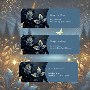 Étiquette Mariage élégant en forêt de minuit bleu et or