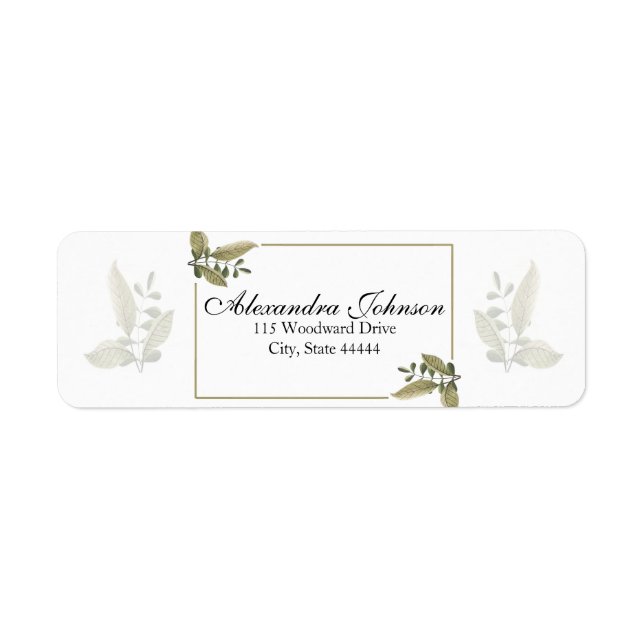 Étiquette Mariage Élégant Minimaliste avec Verdure (Devant)