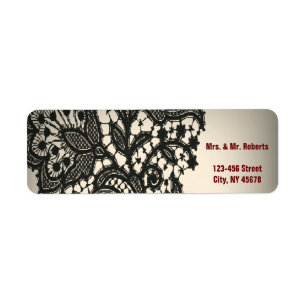 Étiquette mariage élégant noir dentelle beige vintage