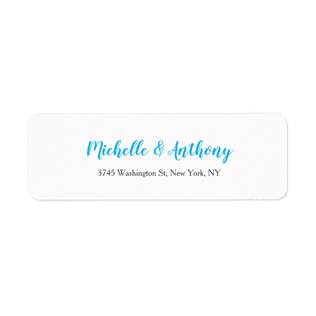 Étiquette Mariage Élégant Script Creative Sky Blue Blanc (Devant)