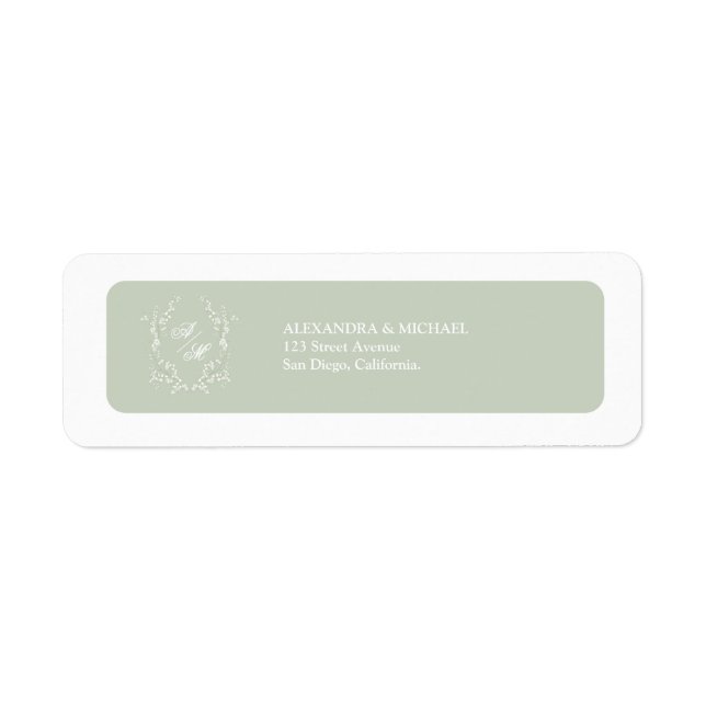 Étiquette Mariage Élégant Vert Sauge Blanc Monogramme (Devant)